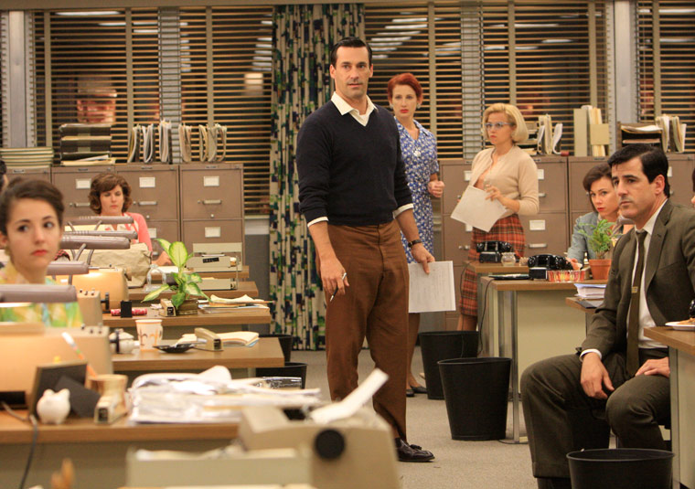 05_don_in_bullpen_760x535_img_9873 Mad Men's Don Draper (Jon Hamm) tells Sterling-Cooper creatives how it's going to be with the American Airlines concept. Photo Source: http://www.amctv.com/originals/madmen/